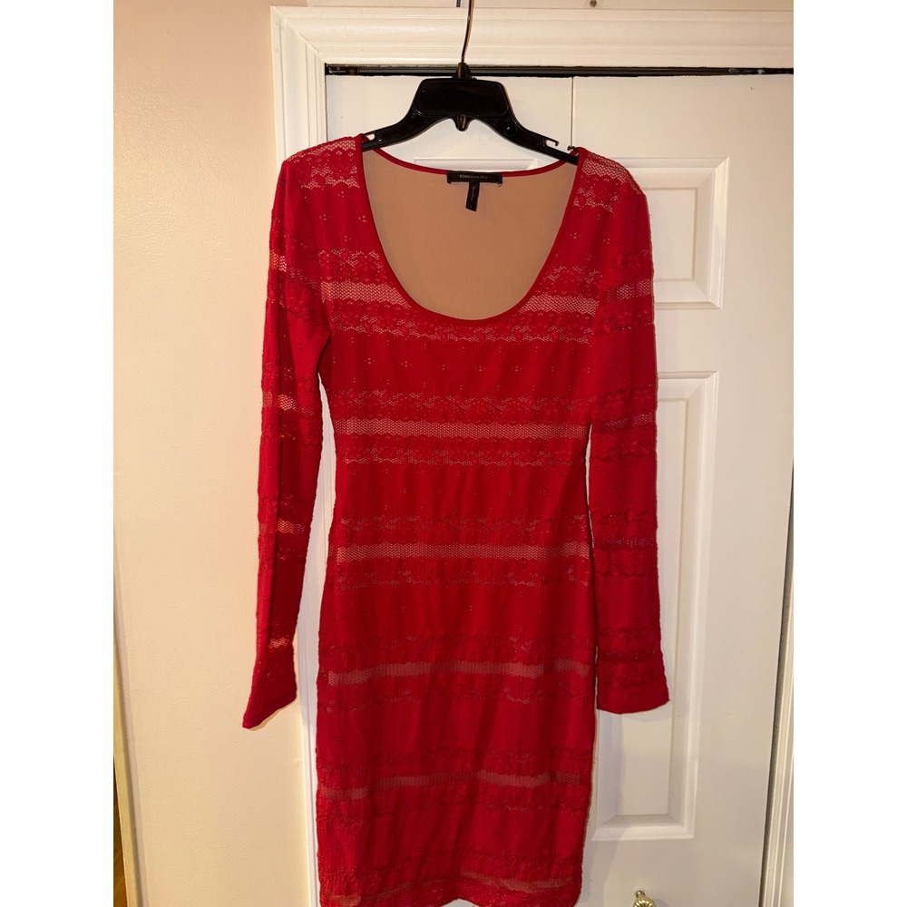 BCBGMAXAZRIA Red Lace Long Sleeve Bodycon Dress